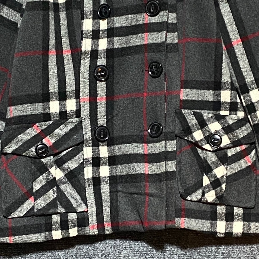 Urban Republic Women's XL Plaid Double Breasted‎ Pea Coat Faux Fur Hood Pockets - Picture 4 of 14